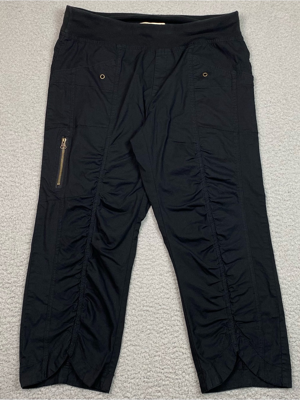 XCVI Iris Crop Pants Women's Size L Black Pull On Stretch Cotton Capri Large EUC
